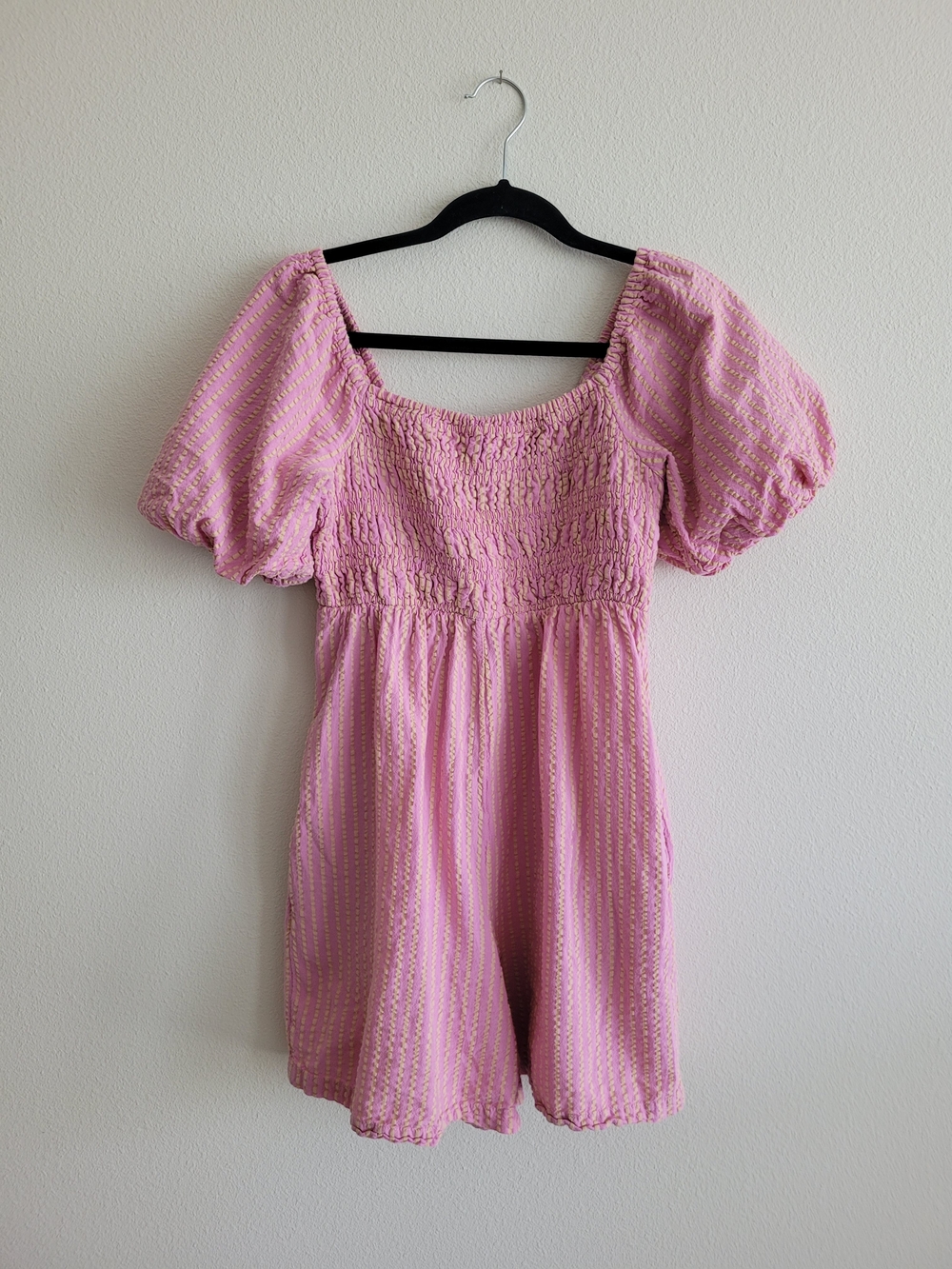 Next Pink Cotton Smocked Puff Sleeve Romper